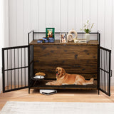 LOVMOR Dog Cage Furniture with Rotating Feeder Bowls, Dog Kennel Indoor with Cushion, Dog Crates for Small and Medium Dogs, 41" L X 23.6" W 35.8" H, Rustic Brown LOVMOR