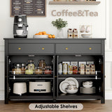 FOTOSOK Black Sideboard Buffet Cabinet with Storage, 55.1" Large Buffet Cabinet Kitchen Cabinet with 2 Drawers and 4 Doors, Farmhouse Coffee Bar Cabinet Buffet Table Sideboard Cabinet for Kitchen FOTOSOK