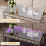Alohappy Mirrored Coffee Table with Lasagna Light, Glass Rectangle Coffee Tea Table with Crushed Diamond for Living Room, Tempered Glass Silver Coffee Table for Bar, Game Room Decor Alohappy