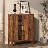 UNIQUITE Wooden Shoes Cabinet with Adjustable Shelves, Retro Freestanding Shoe Organizer Cabinet for Entryway Hallway Living Room, 5-Tier Shoe Cabinet with Doors for 20 Pairs, Dark Walnut UNIQUITE