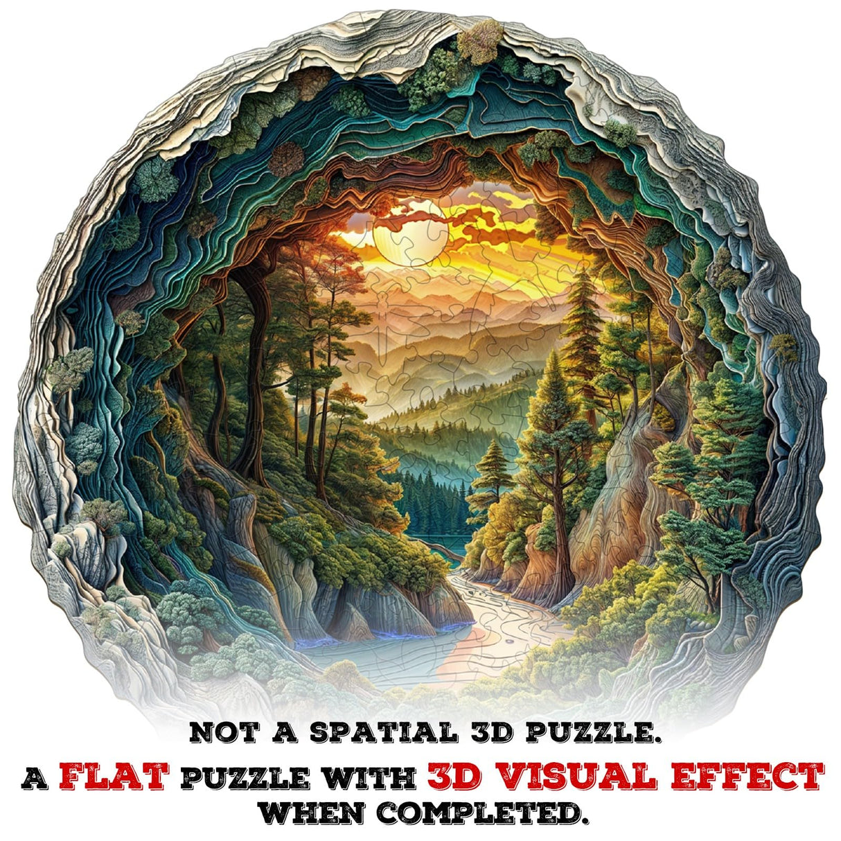 Jollitot Wooden Puzzles, 3D Cave Forest Puzzle 200 Pieces, Unique Animal Shaped Wood Challenging Jigsaw Puzzles Gifts for Adults, 11.4x11.3in Jollitot