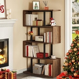 YITAHOME 5-Tier Bookshelf, S-Shaped Z-Shelf Bookshelves and Bookcase, Industrial Freestanding Multifunctional Decorative Storage Shelving for Living Room Home Office, Retro Brown YITAHOME