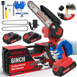6 Inch Mini Chainsaw Cordless, 24V 2000mAh Rechargeable Battery, Auto-Oil, Lightweight & Safe Chainsaw for Women/Men/Seniors/Craftsman, Garden Tree Cutting, Wood Pruning Tool SOUSKY