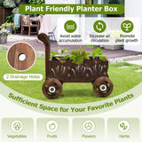 S AFSTAR Wooden Wagon Planter Box, Mobile Garden Planter with 4 Wheels, Handle, Drain Hole, Decorative Flower Planter for Indoor & Outdoor Decor, Wooden Flower Cart for Patio, Garden, Balcony, Brown S AFSTAR