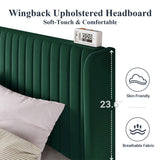 Allewie Queen Size Bed Frame/Velvet Upholstered Platform Bed/Vertical Channel Tufted Wingback Headboard/Strong Wooden Slats/No Box Spring Needed/Easy Assembly/Green Allewie