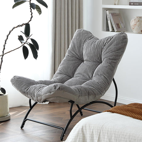 Welnow Accent Lounge Lazy Chair, Comfy Soft Leisure Metal Frame Reading Chair, Upholstered Thick Cushion Seated Recliner Sofa for Living Room, Bedroom, Dorm, Light Grey Welnow