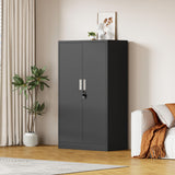 JINKUR Metal Storage Cabinet with Locking Doors and 3 Adjustable Shelves, Lockable Storage Cabinets for Home Office Garage Kitchen Pantry (Black) JINKUR