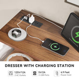 YITAHOME Farmhouse 5 Drawer Dresser for Bedroom with Power Outlets, Modern Tall Nightstand with Deep Drawers, Wood White Closet Dresser for Living Room, Entryway, Hallway YITAHOME