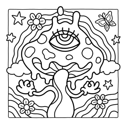 Trippy & Groovy: Psychedelic Coloring Book for Adults Featuring Mushrooms, Aliens, Magic Worlds and Illusions for Relaxation