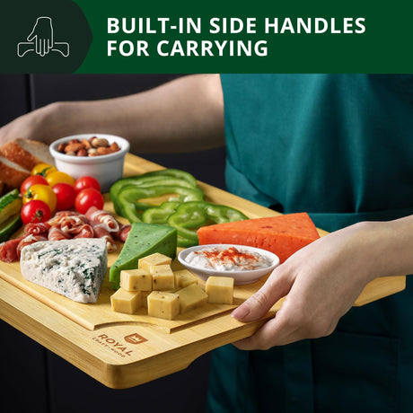 Wooden Cutting Boards for Kitchen Meal Prep & Serving - Bamboo Wood Cutting Board Set - Charcuterie & Chopping Butcher Block for Meat - Kitchen Gadgets Gift ROYAL CRAFT WOOD