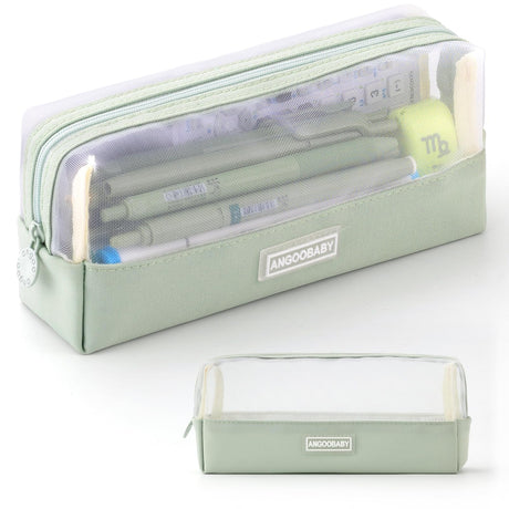 ANGOOBABY Mesh Pencil Bag Clear pencil case Zipper Pouch Bags Multifunctional Pencil Holder for Students, Small Makeup Bag Suitable for Teen Girls & Boys（Green） ANGOOBABY