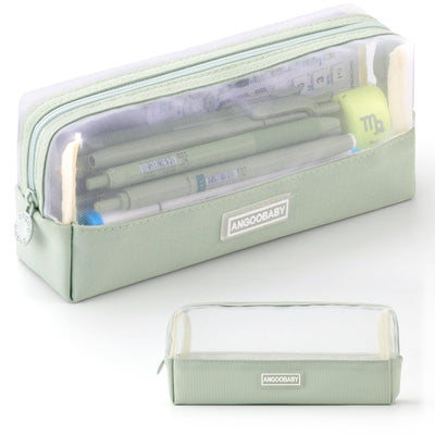 ANGOOBABY Mesh Pencil Bag Clear pencil case Zipper Pouch Bags Multifunctional Pencil Holder for Students, Small Makeup Bag Suitable for Teen Girls & Boys（Green）
