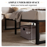 SHA CERLIN 14'' Twin Size Metal Platform Bed Frame with Rustic Wood & Reverse Holes/Ample Under-Bed Storage Space/Mattress Foundation/No Box Spring Needed/Easy Assembly SHA CERLIN