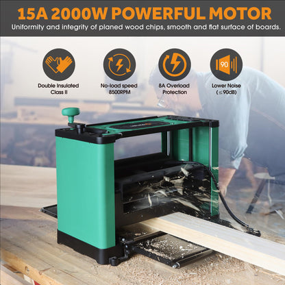 （Updated Model）Kayrain 13IN Power Benchtop Planer with HSS Double-sided Use Blades Electric Thickness Planer 15A 2000W Powerful Motor Wood Planers for Woodworking - WoodArtSupply