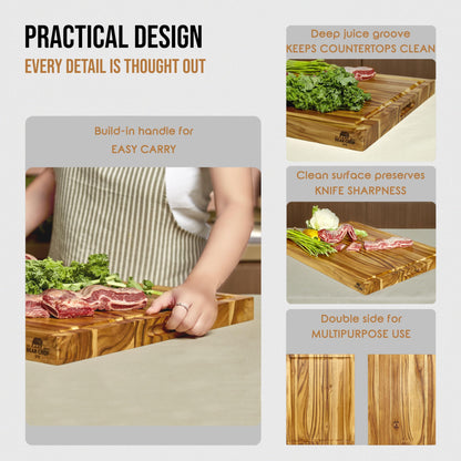 Bearchop Acacia Wood Cutting Boards for Kitchen, [20" x 15" x 1.25"] Large Edge Grain Cutting Boards, Solid Wood Butcher Block Cutting Board with Juice Grooves and Handle,Knife Friendly and Reversible