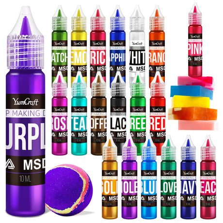 Soap Dye, 20 Colors Skin Safe Soap Colorant Bath Bomb Color Dye for DIY Soap Making Supplies, Bath Bomb, Lotion, Food Grade Concentrated Soap Coloring for Soaps, Bath Products, Slime, 0.35 Fl.oz Each YumCraft