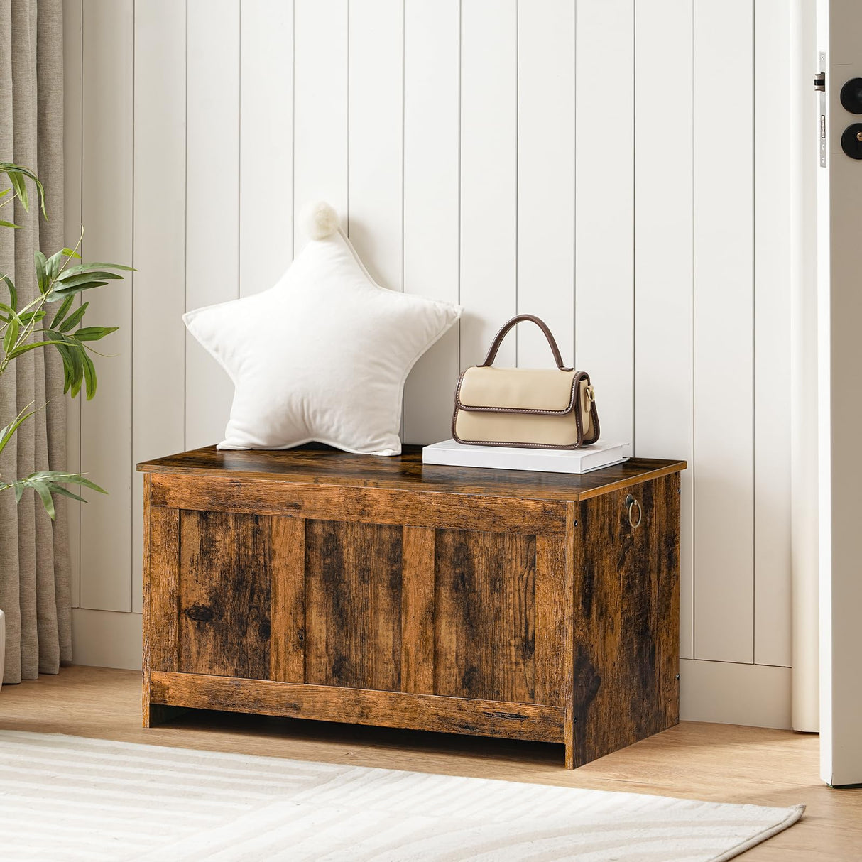 HOOBRO Storage Bench, 29.5" Retro Wooden Storage Chest, Wooden Storage Trunk, Toy Chest with Lift Top, Multifunctional Entryway Organizer, for Entryway, Living Room, Rustic Brown FG751CW01 HOOBRO