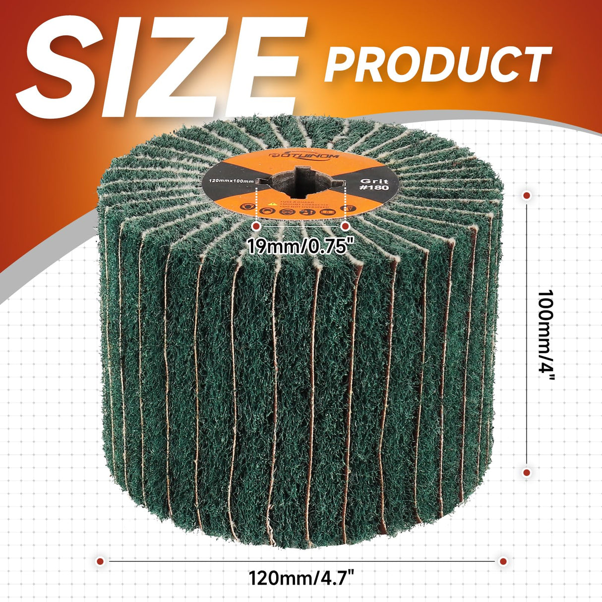 Non-Woven Wheel Surface Conditioning Tool, 180 Grit 120 x 100 x 19 mm Abrasive Drawing Polishing Wheel with Sandpaper for Wood Metal Burnishing Wheel 4.7"x 4" POTUINOM