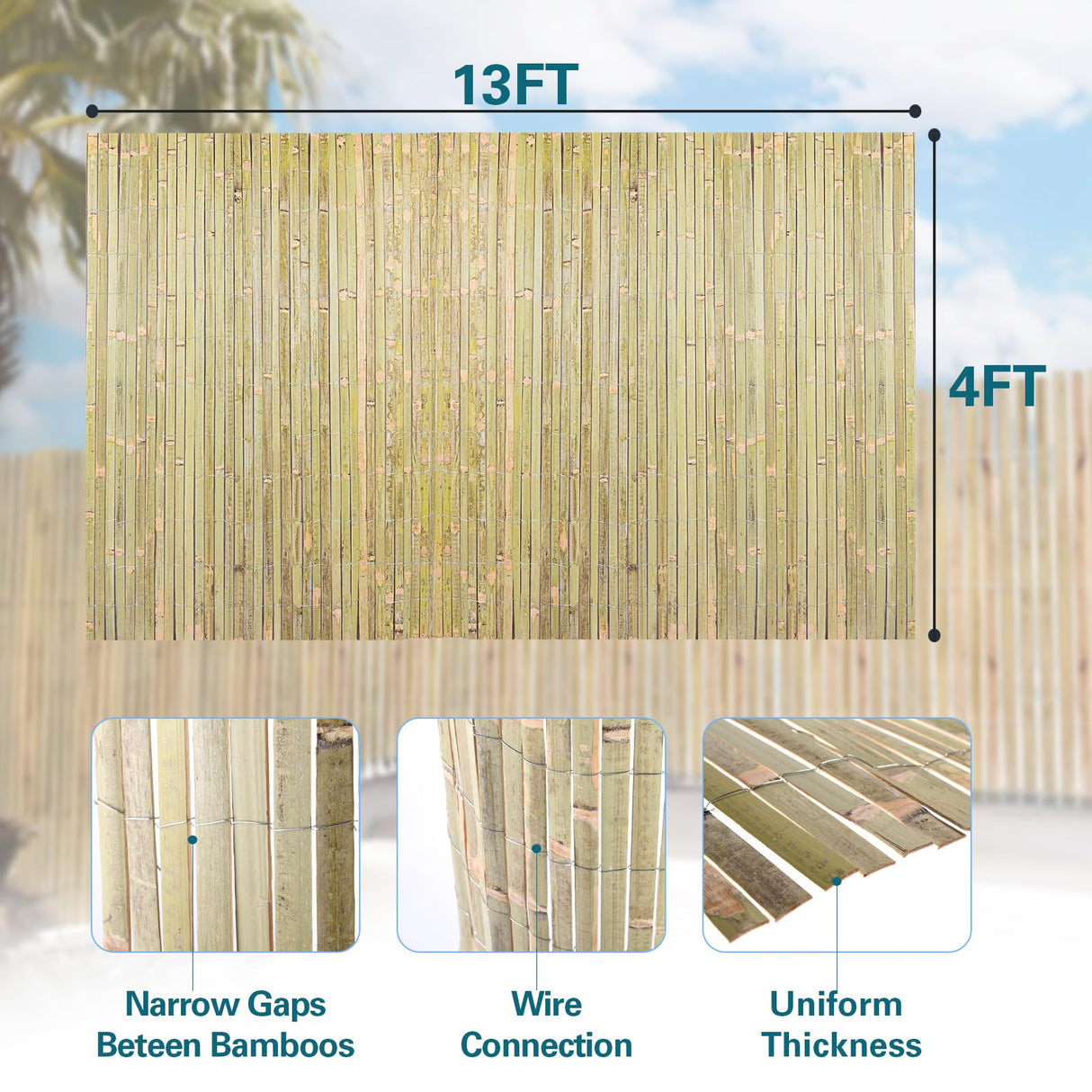 Sprigra Bamboo Slat Fence 4ft x 13ft, Natural Bamboo Fencing, Bamboo Privacy Screen Outdoor, Balcony Privacy Fence for Garden, Balcony, Pool, Patio Sprigra