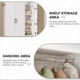 LIKIMIO Armoire Wardrobe Closet with 4 Doors and Drawers, Wardrobe Cabinet with Storage Shelves and Side Hooks, Clothing Storage Cabinet for Bedroom, White LIKIMIO