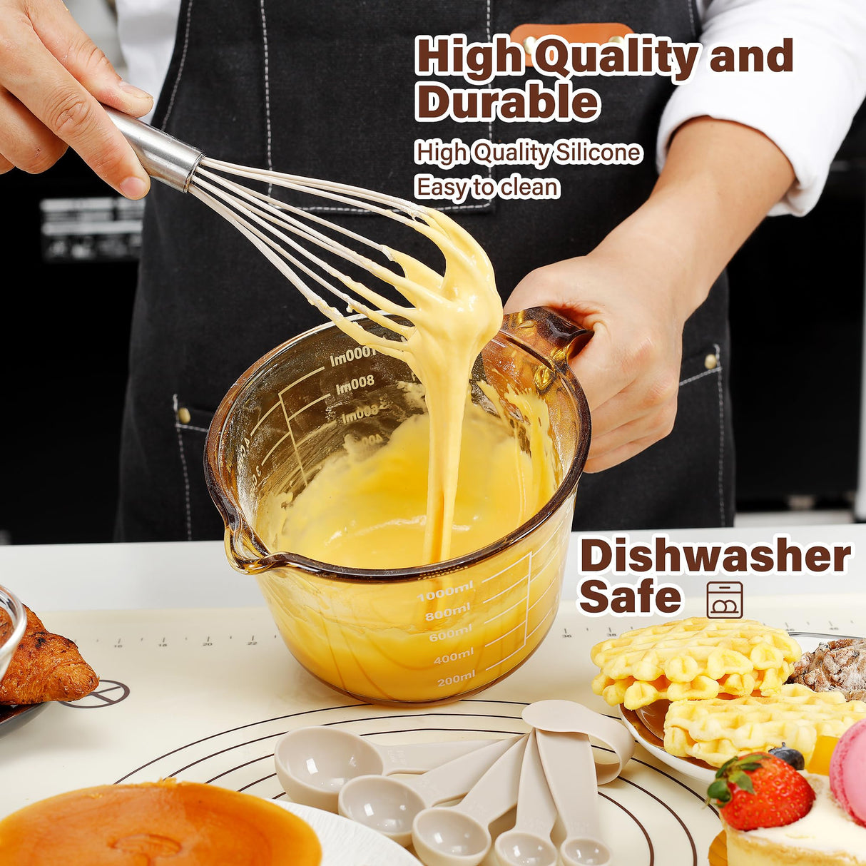 NCUE Kitchen Utensils Set, 35 Pcs Silicone Cooking Utensils Set with Holder, with Stainless Steel Handle Spatula Set, Spoons, Pasta Server, Cheese Grater, Masher, Scissors, Dishwasher Safe (Khaki) NCUE