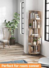 Baoz 5-Tier Rotating Bookshelf Tower, 360° Display Stackable Spinning Bookshelf with Wheels, Floor Standing Corner Revolving Bookcase, Rotating Book Shelf for Kids Rooms, Living Room, Bedroom - Wood Baoz