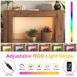 knoworld 63-Inch Long Console Table with LED Light, Farmhouse Sofa Table Behind Couch, Wooden Console Table for Entryway Hallway Entrance Living Room, Brown knoworld