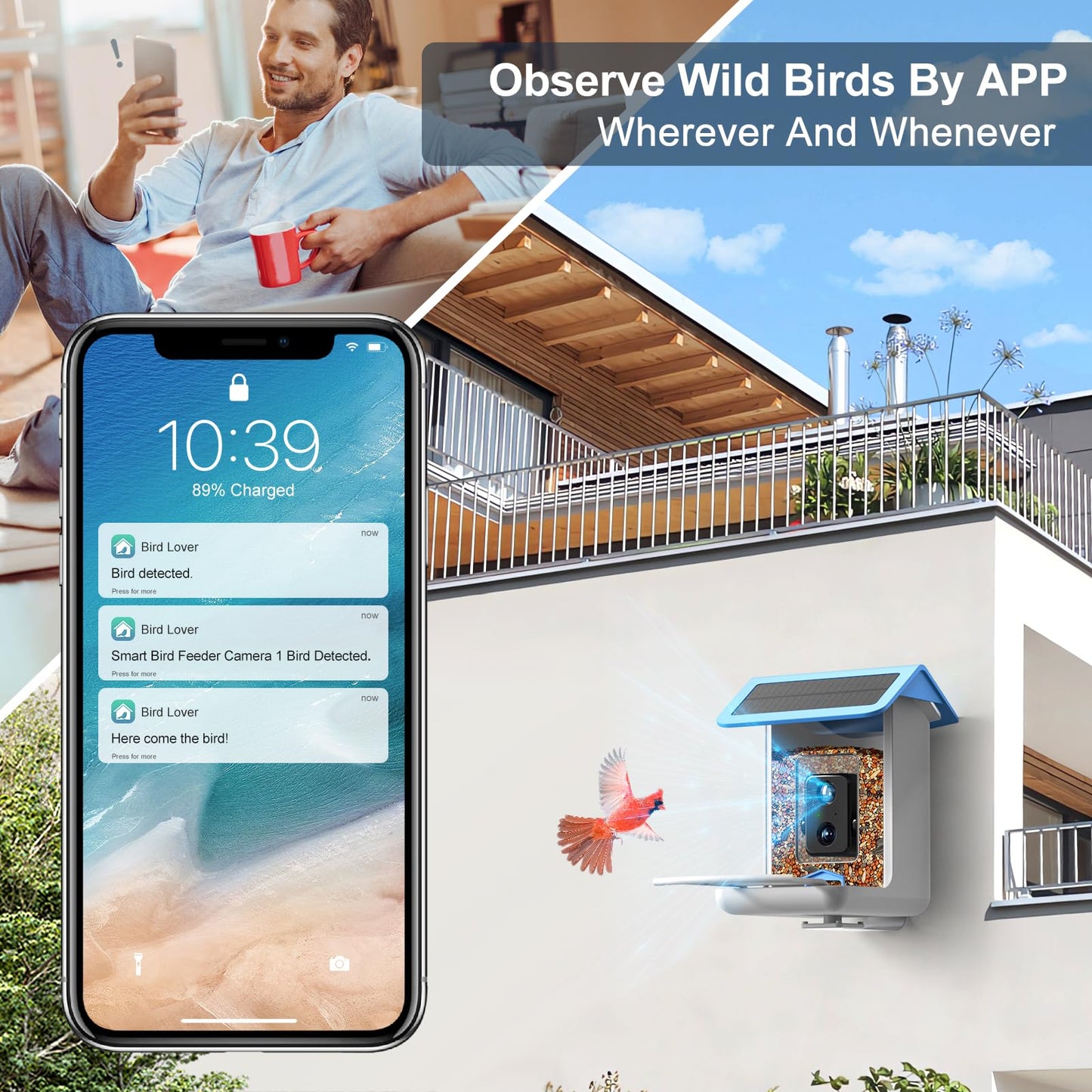 BROAIMX Smart Bird Feeder Camera, Free AI Forever, 1080P HD Camera Auto Capture Bird Videos & Solar Panel, App Notify When Birds Detected, Bird House - WoodArtSupply