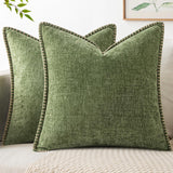 MIULEE Pack of 2 Couch Throw Pillow Covers 18x18 Inch Sage Green Farmhouse Decorative Pillow Covers with Stitched Edge Soft Chenille Solid Dyed Spring Pillow Covers for Sofa Bed Living Room MIULEE