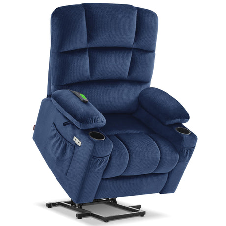 MCombo Large Lay Flat Dual Motor Power Lift Recliner Chair Sofa with Massage and Heat for Elderly People, Infinite Position, Fabric 7680 (Large-Regular, Navy Blue) MCombo