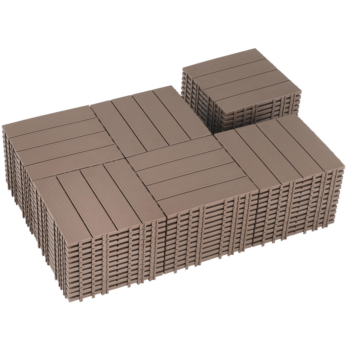 skillmaid 72 PCS Plastic Interlocking Deck Tiles - 12" x 12" Waterproof Indoor Outdoor Flooring All Weather Use, Patio Floor Decking for Porch Poolside Backyard Balcony, Brown skillmaid