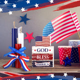 Amyhill 5 Pcs 4th of July Table Decorations Patriotic Table Centerpieces Rustic Independence Day Wood Firework Signs Tiered Tray Decor Rustic God Bless America Decor (American Flag) Amyhill