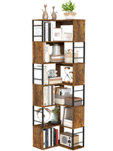 Qriocioa 7-Tier Corner Bookshelf 73.6 Inches Tall Corner Bookcase Industrial Wood and Metal L Shaped Bookshelf Large Storage Display Rack for Living Room, Home Office, Rustic Brown Qriocioa