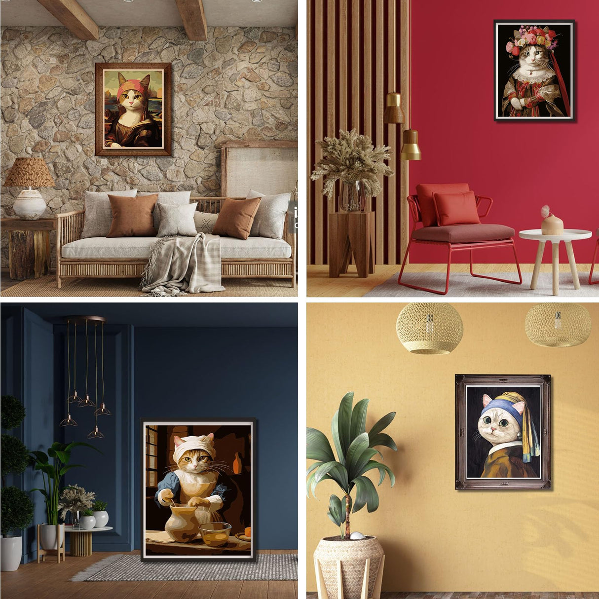 CTEOUNPT 5D Diamond Art Kits for Adults - Funny Cat Diamond Painting Kit, DIY Mosaic Canvas Crafts, Cute Cat Wall Decor for Beginners (4pcs, 11.8 * 15.7in) CTEOUNPT