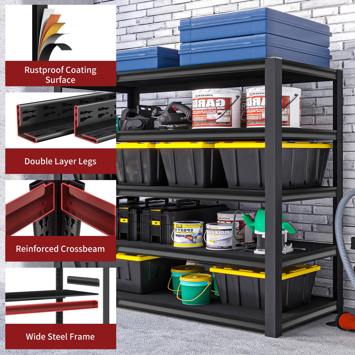 YEEZER Shelving Units and Storage, 1800LBS Garage Storage Shelves, 3 Tier Shelving Unit, Steel Industrial Shelving, Adjustable Standing Shelf for Garage, Pantry, Closet 36" H x 36" W x 16" D, Black YEEZER