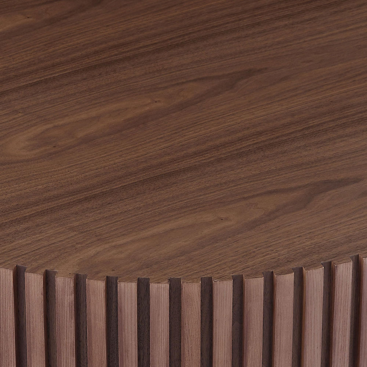 39.37" Round Wood Coffee Table, Modern Unique Circle Coffee Table, Contemporary Oak Drum Fluted Coffee Table Accent Side Table Center Table for Living Room, Office, Apartment, Walnut SLEERWAY