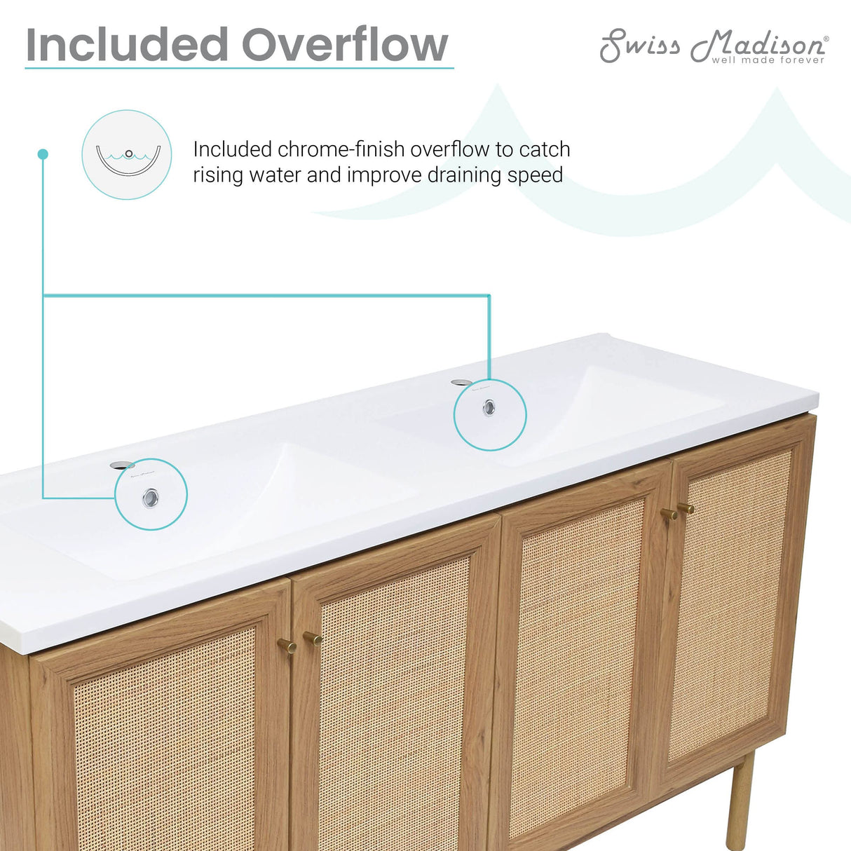 Swiss Madison SM-BV666-C Classe 60" Double Free Standing Vanity Cabinet Only - Less Vanity Top - Oak Swiss Madison