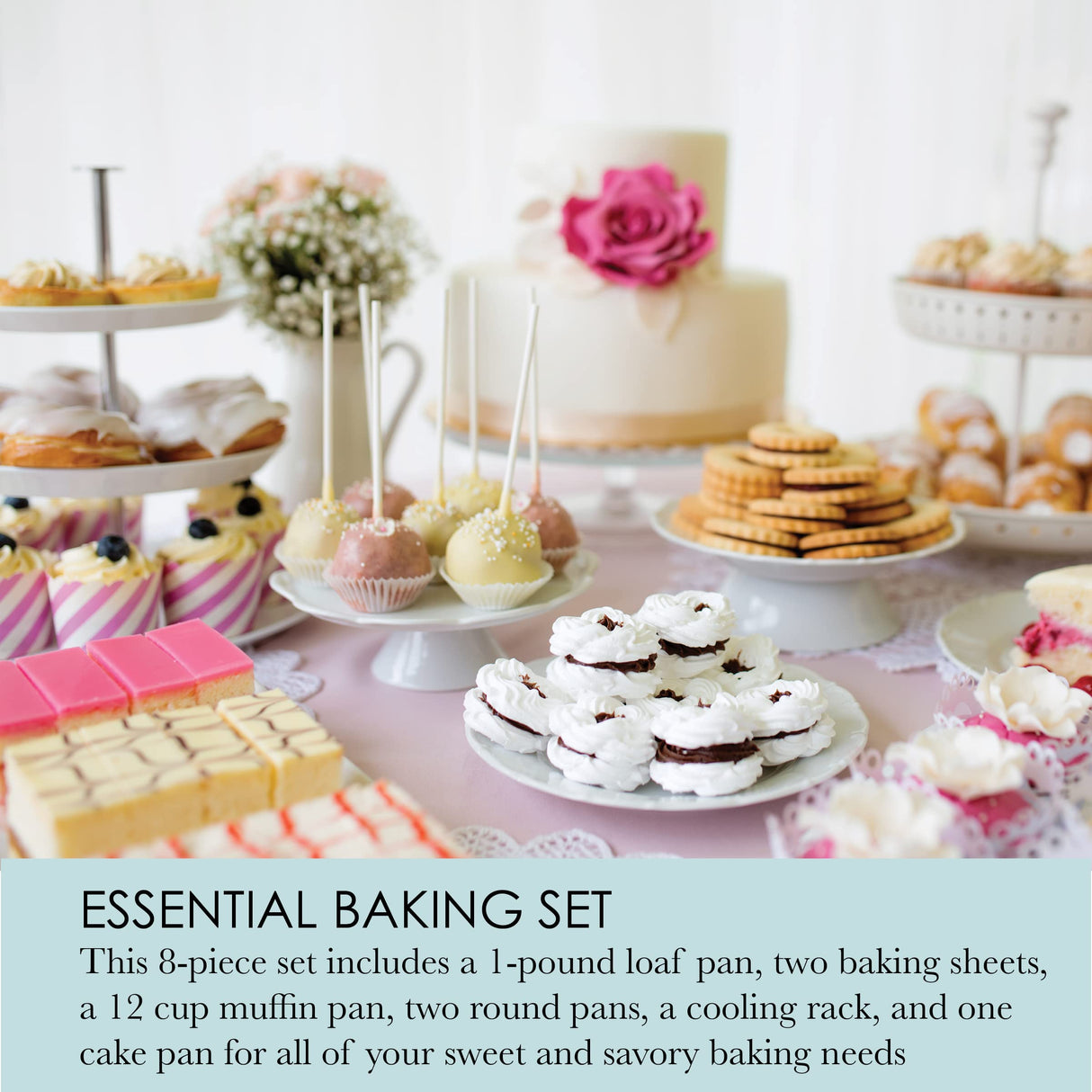 Chicago Metallic Professional Non-Stick 8-Piece Bakeware Set, Silver Chicago Metallic