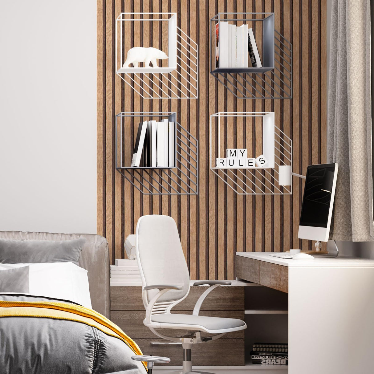 Yun-aeon Natural Wood Peel and Stick Wallpaper Wood Slats - 17.3"x 160" Tan Self-Adhesive Waterproof Vinyl Removable Wall Paper for Wall Decor Bedroom Yun-aeon