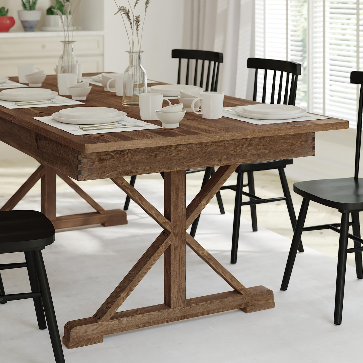 EMMA + OLIVER Elora Folding Farmhouse Dining Room Table with Crisscross Legs, Commercial Grade Rectangular Solid Pine Farm Table for 8, 7' x 40", Antique Rustic EMMA + OLIVER