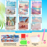 Frienda 6 Pcs Diamond Painting Kits 12 x 16 Inch DIY 5D Abstract Landscapes Diamond Art Full Round Drill Crafts for Adults Youth Beginners Numbers for Home Wall Decor Gifts (Pink Ocean) Frienda