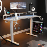 EUREKA ERGONOMIC Standing Desk,63" Electric Adjustable Height Computer Desk,Wing Shaped Music Studio Desk, LED Monitor Stands, Dual Motor&Slot, Maple EUREKA ERGONOMIC