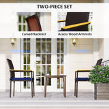 Outsunny Wicker Outdoor Dining Chairs Set of 2, Stackable PE Rattan Patio Dining Chairs with Cushions and Acacia Wood Armrests for Deck, Garden, 353 LBS Capacity, Navy Blue Outsunny