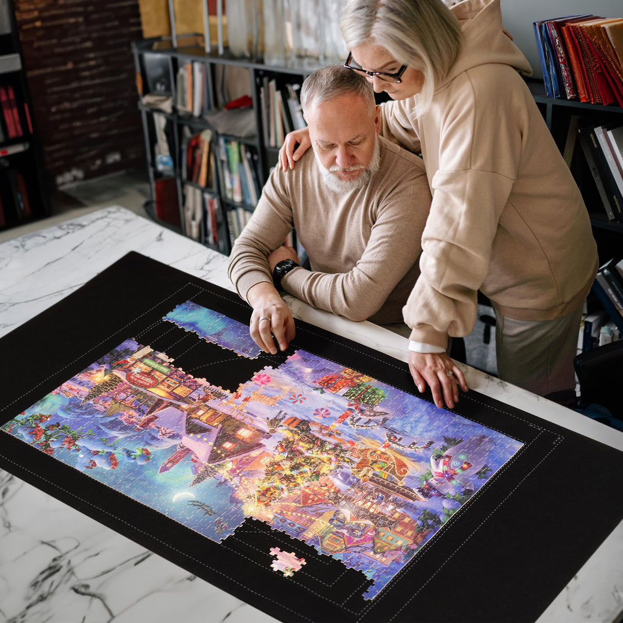 Lavievert 1500 Piece Jigsaw Puzzle Mat Roll Up with Unique Auxiliary Line Design, Portable Puzzle Board for Adults & Kids, Non-Slip Puzzle Keeper Storage Saver for 1500 1000 500 Piece Puzzles LAVIEVERT