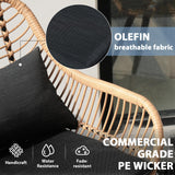 JOIVI 3 Piece Patio Bistro Set, Wicker Outdoor Patio Set with Enhanced Comfort Seating, Round Glass Top Coffee Side Table, Patio Rattan Conversation Set for Balcony, Lawn, Garden, Backyard, Black JOIVI