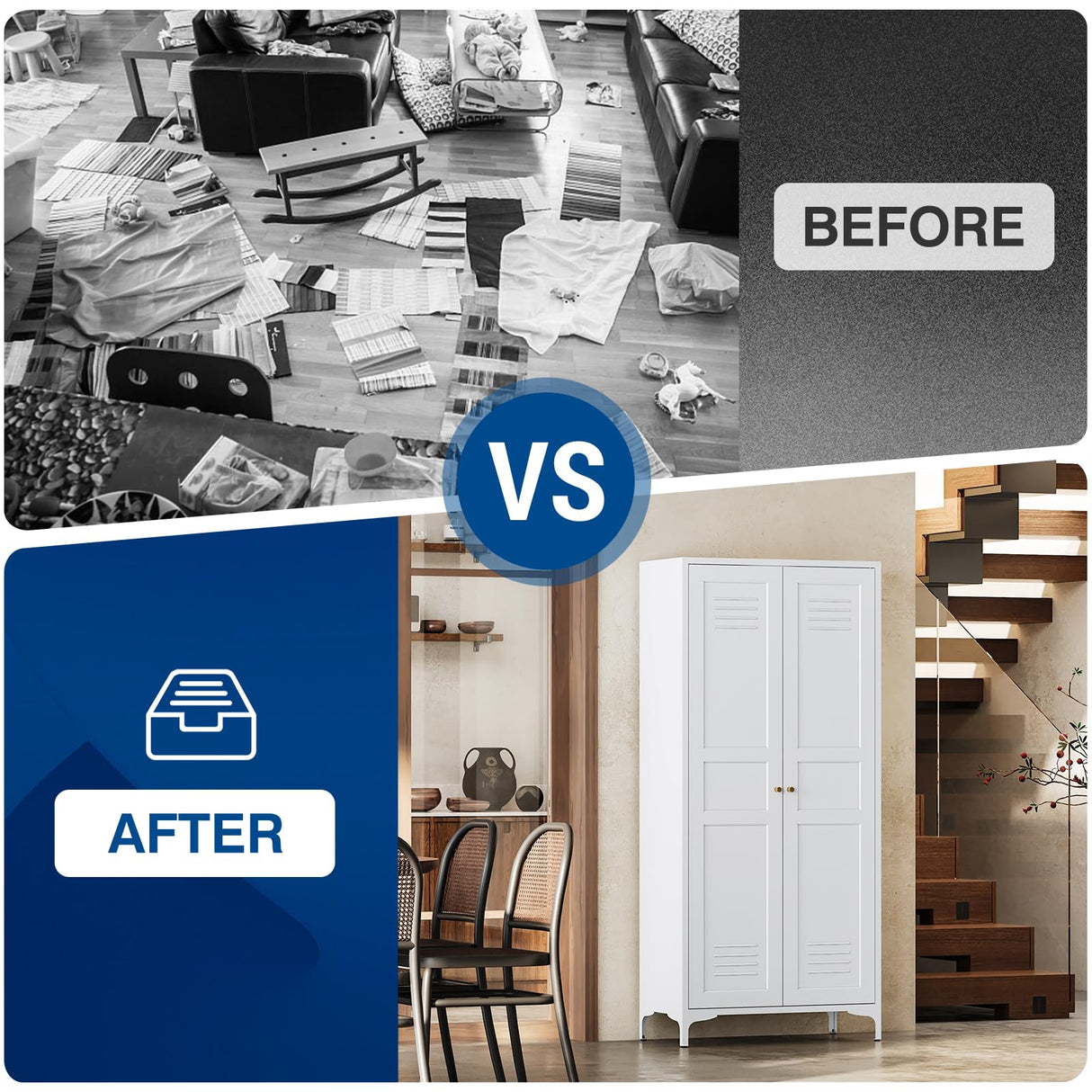 Fesbos Metal Storage Cabinet-61” Tall Steel File Cabinets with Doors and 4 Adjustable Shelves-White Steel Storage Cabinet for Home,Kitchen, School, Office, Garage Fesbos