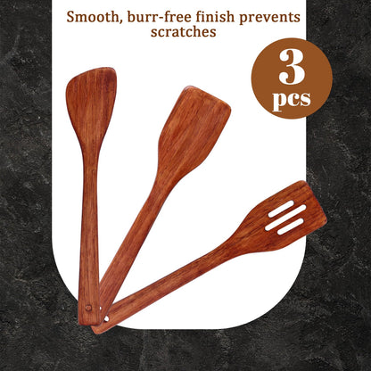 HANSGO 3PCS Wood Kitchen Spatulas Set, 12inch Wooden Cooking Utensils Set Wooden Spatulas Set for Cooking Stirring Frying Mixing - WoodArtSupply