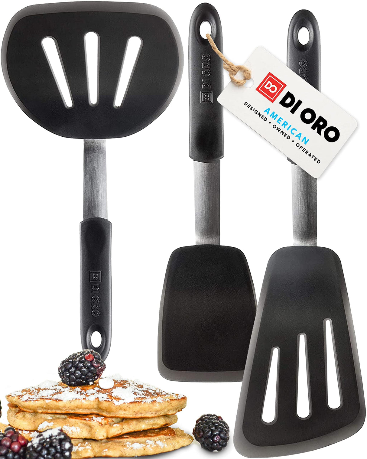 DI ORO Living Spatulas for Kitchen Use - Spatulas Silicone Heat-Resistant up to 600°F - Turner Spatula Set for Cooking - BPA Free Wide Pancake Spatulas - Egg Flippers for Nonstick Cookware Safe (3pc) di Oro Living