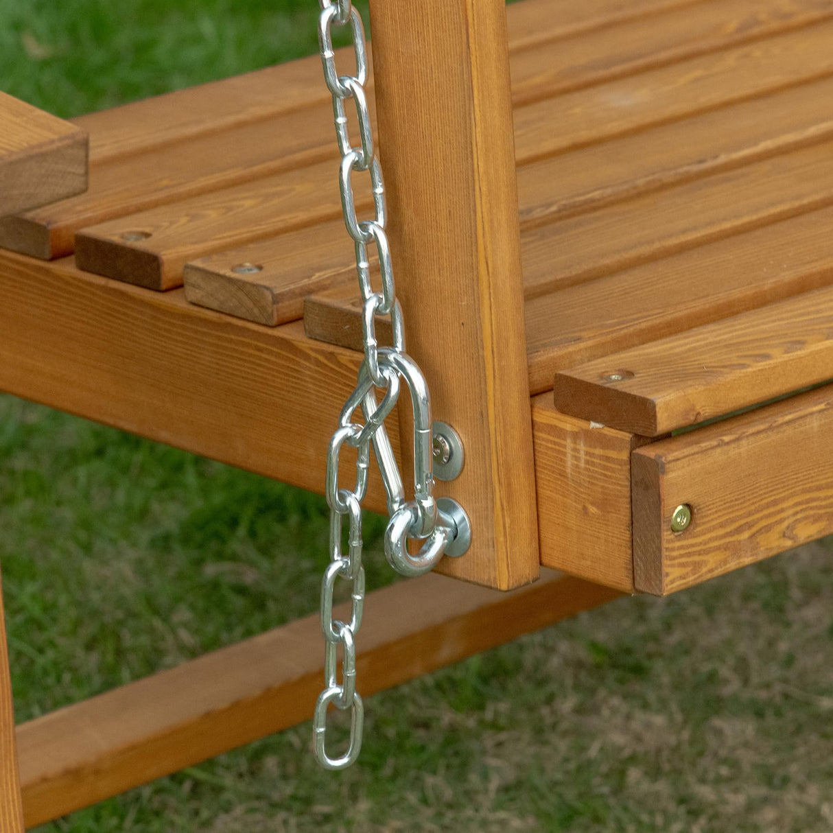 Outsunny 2 Seater Outdoor Swing Loveseat with Canopy and Hanging Chains, Patio Swing Chair, Wooden Porch Swing Glider, for Garden, Poolside, Backyard Outsunny