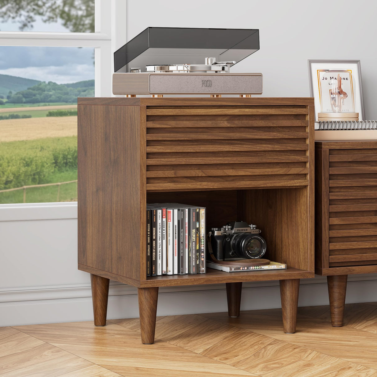 Alohappy Nightstand Set of 2, Mid Century Modern Nightstand, Wood Fluted Bedside Table with Drawer and Storage for Bedroom, Side Table, Accent Table, End Table for Living Room, Brown, 2pcs Alohappy